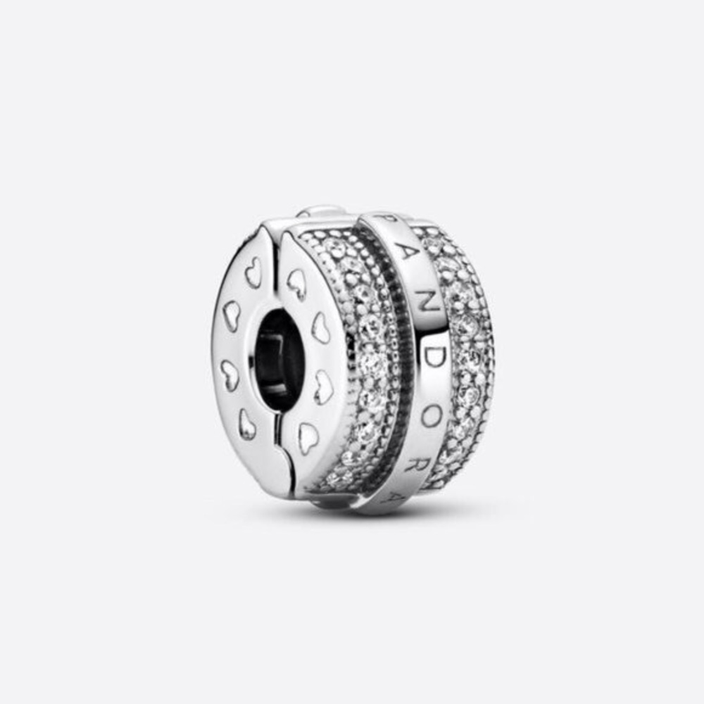 Pandora Sparkling Pav?? Lines & Logo Clip Charm
